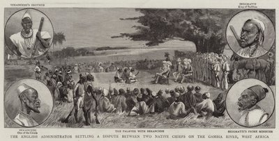 El administrador inglés resolviendo una disputa entre dos jefes nativos en el río Gambia, África Occidental de Charles Edwin Fripp